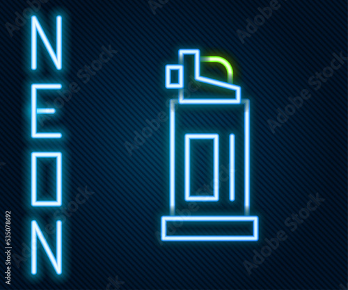 Glowing neon line Pepper spray icon isolated on black background. OC gas. Capsicum self defense aerosol. Colorful outline concept. Vector