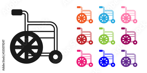 Black Wheelchair for disabled person icon isolated on white background. Set icons colorful. Vector
