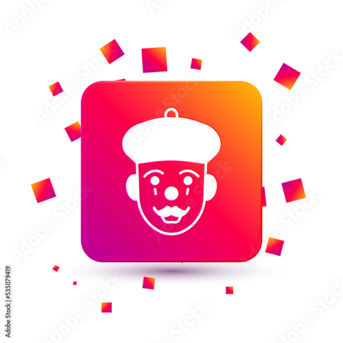 White French mime icon isolated on white background. Square color button. Vector