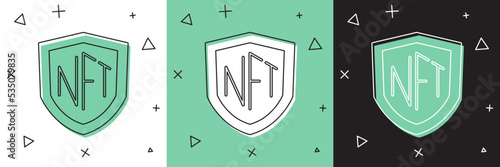 Set NFT shield icon isolated on white and green, black background. Non fungible token. Digital crypto art concept. Vector