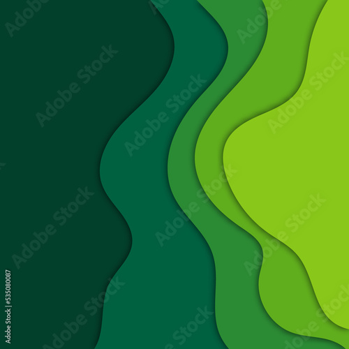 Fashion green poster paper cut wave luxury design background. Vector illustration vogue drape banner