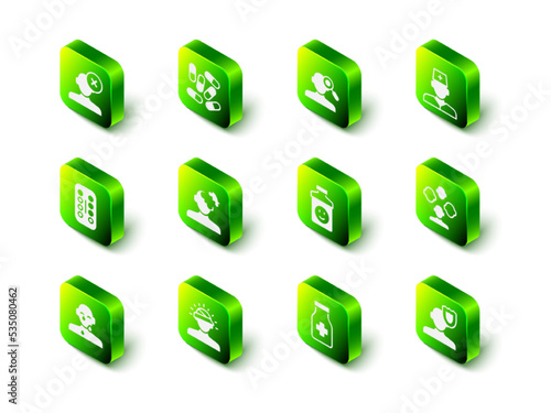 Set Medicine pill or tablet, Finding problem psychology, Male doctor, Schizophrenia, Psychology, Antidepressants, Sedative pills and Concussion, headache icon. Vector