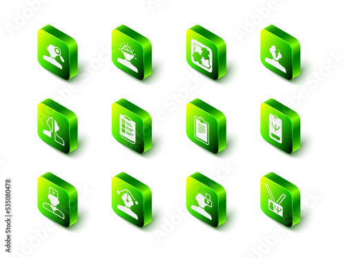 Set Concussion, headache, Solution problem in psychology, Online psychological counseling, Psychology, Psychological test, Closed personality and Hypnosis icon. Vector