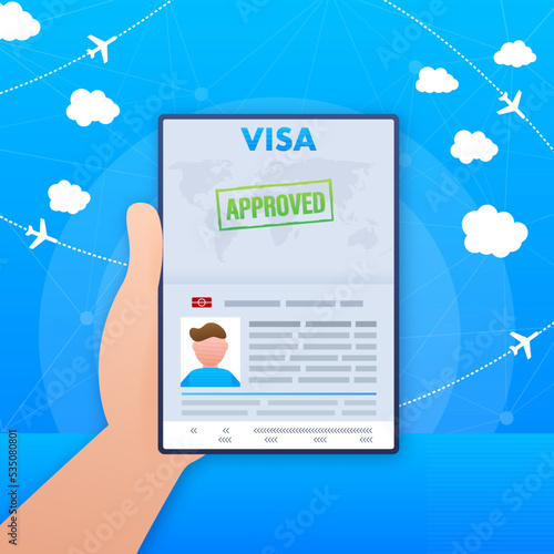 Visa application. Travel approval. Immigration visa. Vector stock illustration