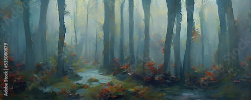 Forest landscape in the rain - oil painting