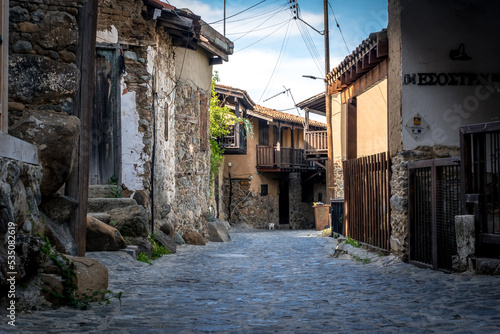 Old narrow street of mauntain village Kakopetria in Cyprus
