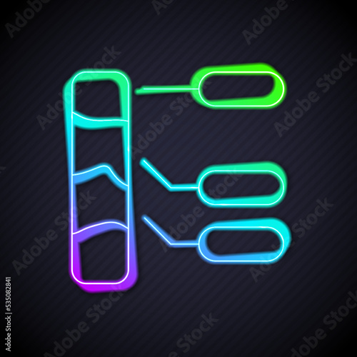 Glowing neon line Agricultural soil test and results icon isolated on black background. Digital soil analysis. Vector