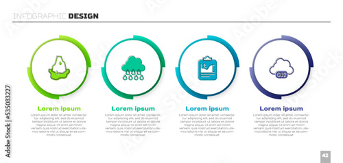 Set Glacier melting, Cloud with rain, Global warming and CO2 emissions cloud. Business infographic template. Vector