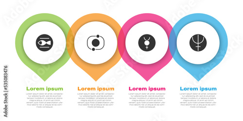 Set Pisces zodiac, Solar system, Symbol Mercury and Neptune planet. Business infographic template. Vector