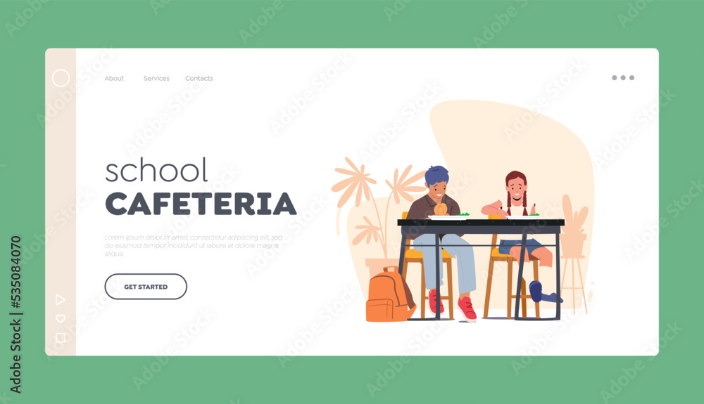 School Cafeteria Landing Page Template.Canteen Interior With ...