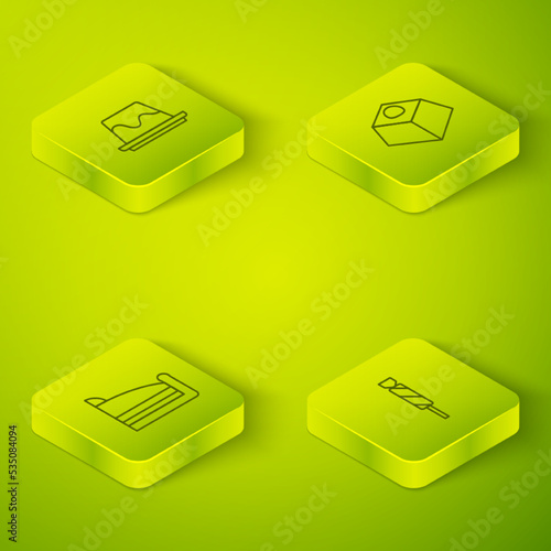 Set Isometric line Brownie chocolate cake, Piece of, Candy and Pudding custard icon. Vector