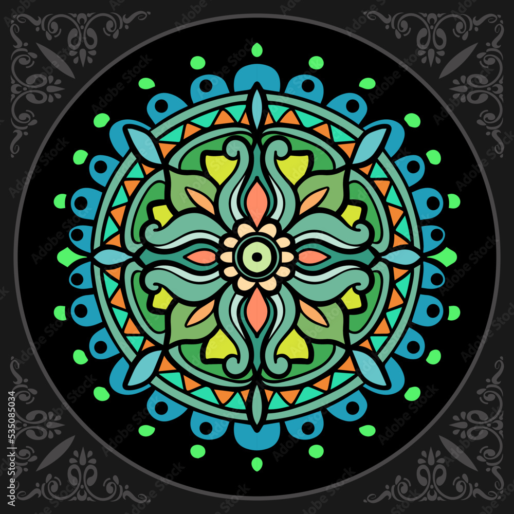 Colorful Circle mandala arts isolated on black background.