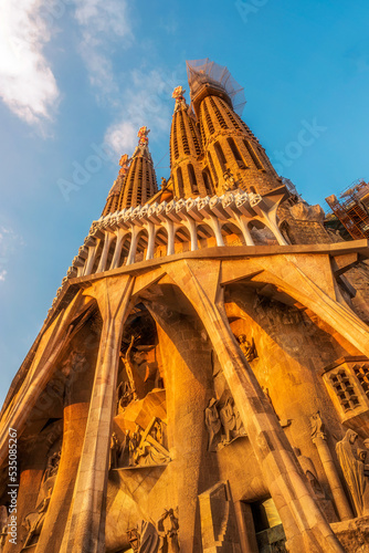 Details of Sagrada Familia basilica of barcelona, touristic attraction point with beautiful architectural details