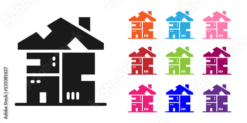 Black Homeless cardboard house icon isolated on white background. Set icons colorful. Vector