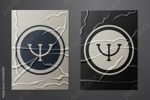 White Psychology icon isolated on crumpled paper background. Psi symbol. Mental health concept, psychoanalysis analysis and psychotherapy. Paper art style. Vector