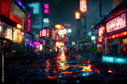 Canvastavla Wet Tokyo Streets at night