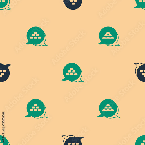 Green and black Gold bars icon isolated seamless pattern on beige background. Banking business concept. Vector