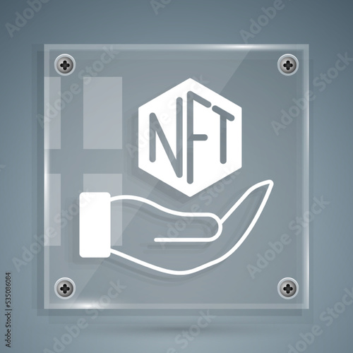 White NFT Digital crypto art icon isolated on grey background. Non fungible token. Square glass panels. Vector