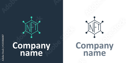 Logotype NFT blockchain technology icon isolated on white background. Non fungible token. Digital crypto art concept. Logo design template element. Vector