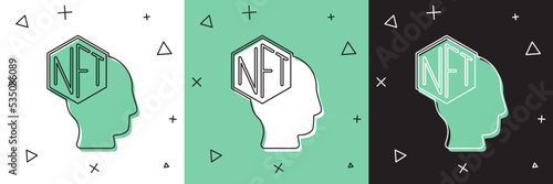 Set NFT Digital crypto art icon isolated on white and green, black background. Non fungible token. Vector