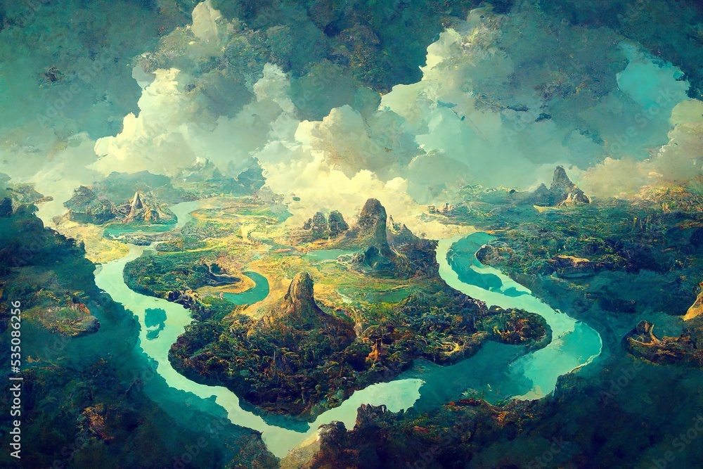 Fantasy World map, Mauntain Landscape with a river Stock Illustration ...