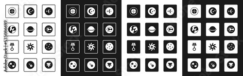 Set Sagittarius zodiac, Planet Saturn, Earth globe, Pisces, Moon and stars, Full moon and Old magic key icon. Vector