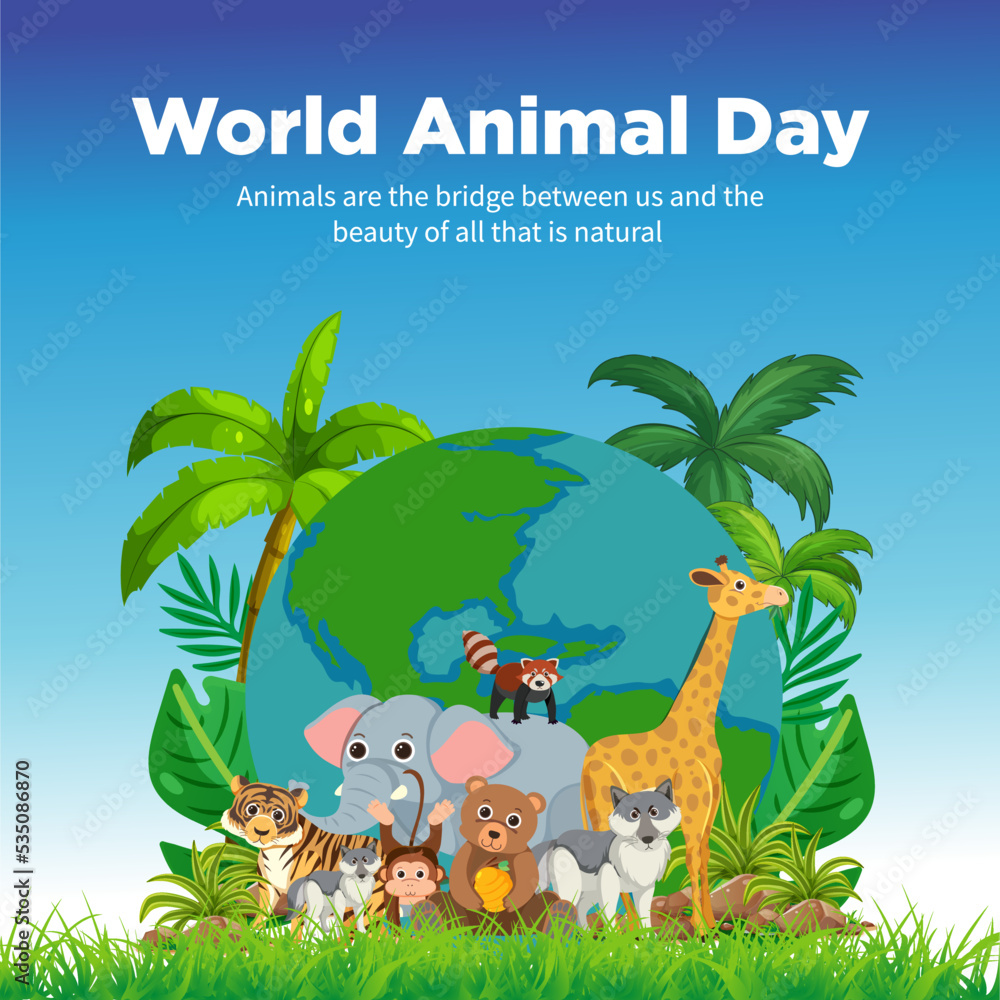 World animal day 4th October, Wildlife Day, Flat Vector Illustration, wildlife welfare day, World Wildlife Day, Wild animals silhouette, love animals banner, poster, social media post, yellow banner. World animal day 4th October, Wildlife Day, Flat Vector Illustration, wildlife welfare day, World Wildlife Day, Wild animals silhouette, love animals banner, poster, social media post, yellow banner.