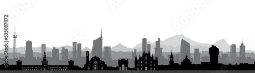 Milan city skyline. Italy, famous architectural tourist landmarks. Travel background with historic buildings. European urban italian landscape.