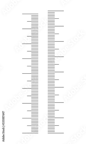 Vertical thermometer scale. Celsius and Fahrenheit markup without numbers. Graphic template for weather meteorological measuring temperature tool. Vector graphic illustration