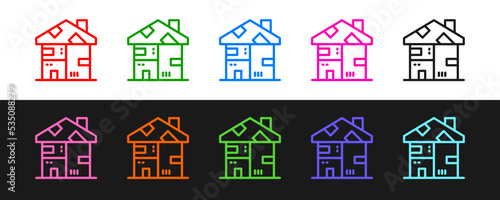 Set line Homeless cardboard house icon isolated on black and white background. Vector