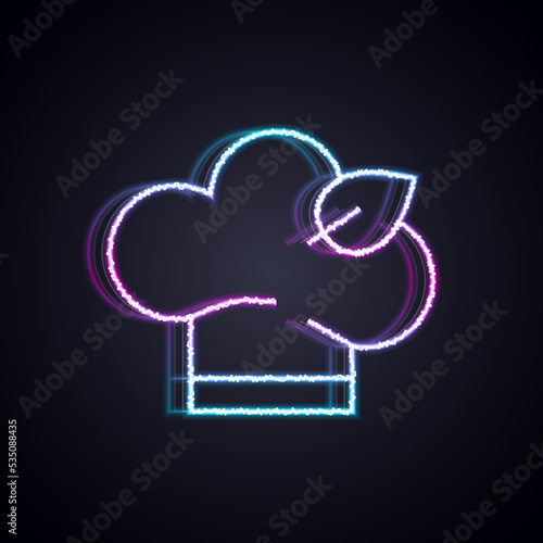 Glowing neon line Vegan food diet icon isolated on black background. Organic, bio, eco symbol. Vegan, no meat, lactose free, healthy, fresh and nonviolent food. Vector