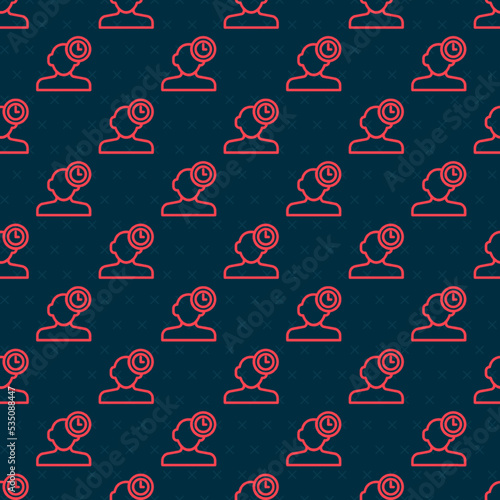 Red line Insomnia icon isolated seamless pattern on black background. Sleep disorder with capillaries and pupils. Fatigue and stress. Vector