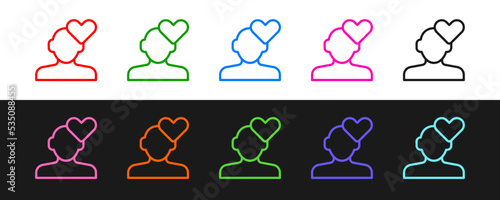 Set line Broken heart or divorce icon isolated on black and white background. Love symbol. Valentines day. Vector