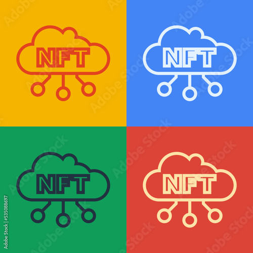 Pop art line NFT cloud icon isolated on color background. Non fungible token. Digital crypto art concept. Vector