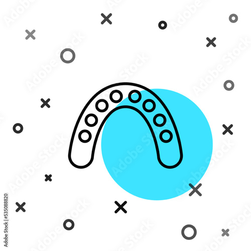 Black line Mouth guard boxer icon isolated on white background. Random dynamic shapes. Vector