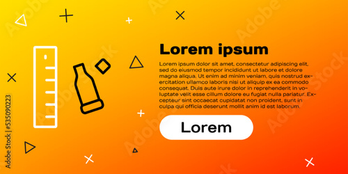 Line Bullet casing as a piece of evidence placed with forensic ruler for documentation icon isolated on yellow background. Concept of crime scene. Colorful outline concept. Vector