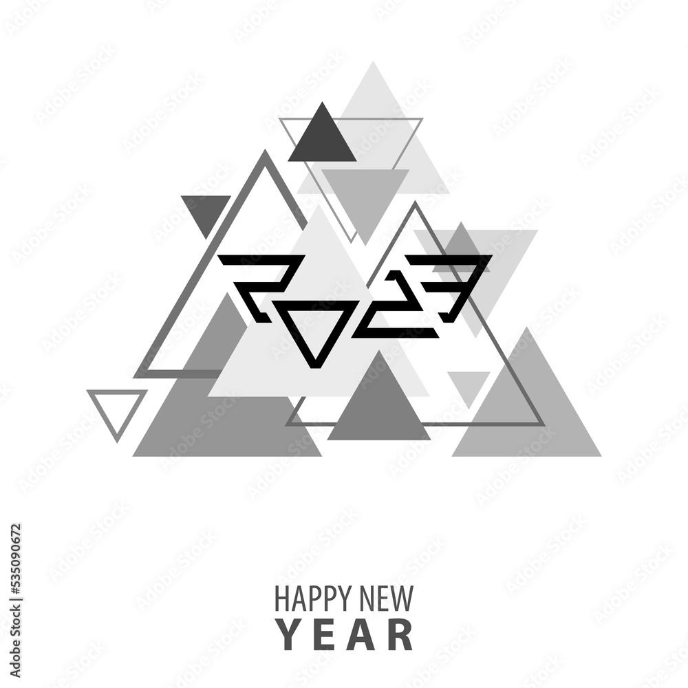 2023. Unusual 'Happy New Year' card with gray triangles 2023. Unusual 'Happy New Year' card with gray triangles