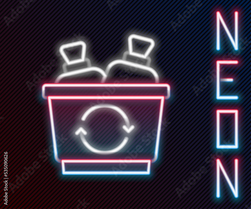 Glowing neon line Recycle bin with recycle symbol icon isolated on black background. Trash can icon. Garbage bin sign. Recycle basket sign. Colorful outline concept. Vector