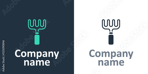 Logotype Garden rake icon isolated on white background. Tool for horticulture, agriculture, farming. Ground cultivator. Housekeeping equipment. Logo design template element. Vector