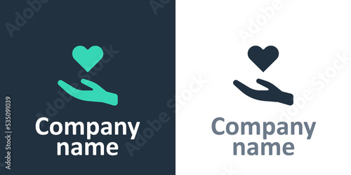 Logotype Heart in hand icon isolated on white background. Hand giving love symbol. Valentines day symbol. Logo design template element. Vector