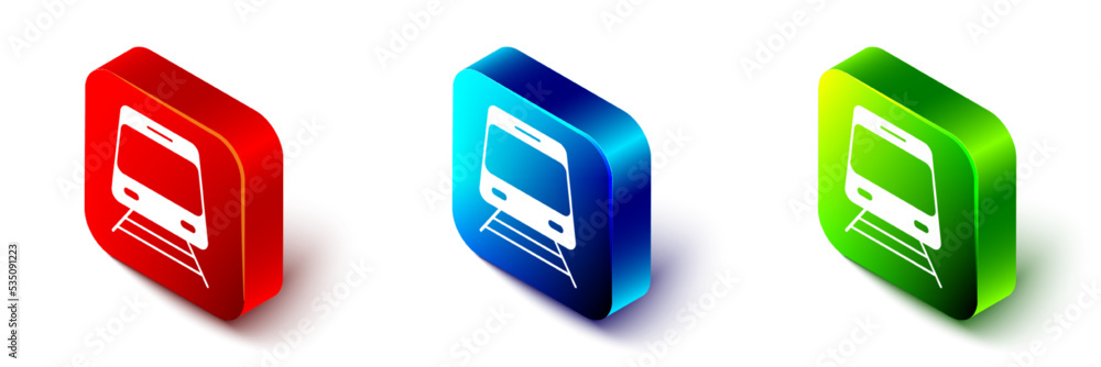 Isometric Train and railway icon isolated on white background. Public ...