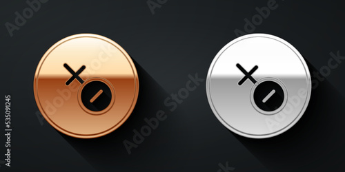 Gold and silver Venus symbol icon isolated on black background. Astrology, numerology, horoscope, astronomy. Long shadow style. Vector