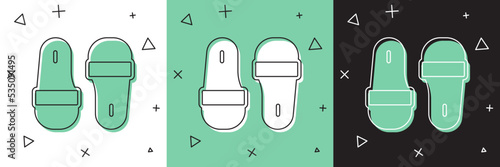 Set Sauna slippers icon isolated on white and green, black background. Vector