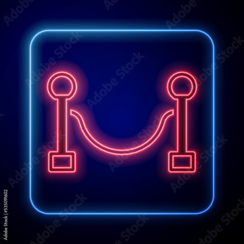 Glowing neon Rope barrier icon isolated on black background. VIP event, luxury celebration. Celebrity party entrance. Vector