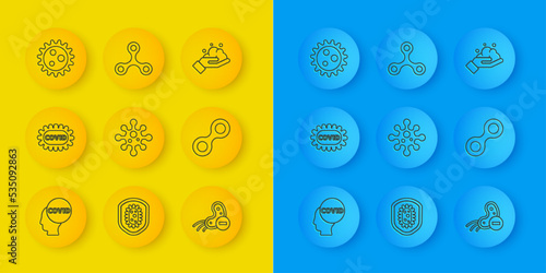 Set line Corona virus covid-19, Virus, Negative, Washing hands with soap and icon. Vector