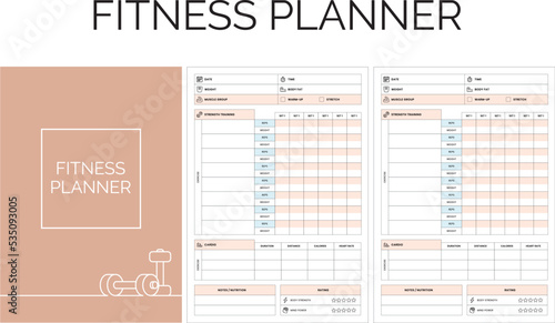 Fitness Planner pages template, strength training workout weekly fitness, weight loss tracker  photo