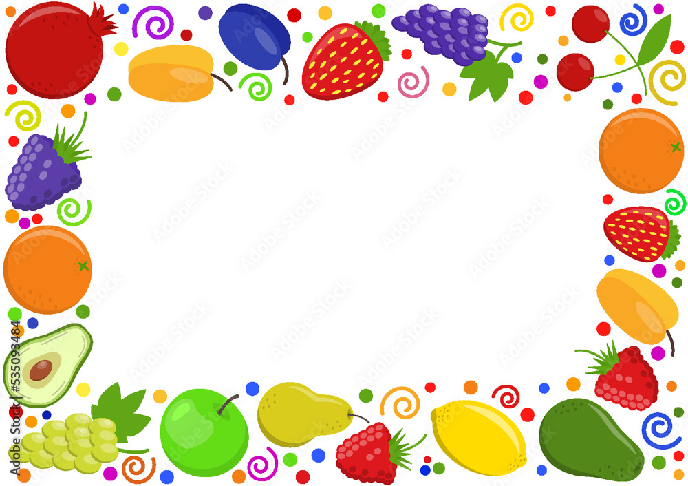 Fruit berries copy space frame. Fresh raspberry strawberry blackberry, bramble, dewberry grapes lemon peach pomegranate cherry apricot apple pear plum orange avocado. Healthy food flat icons border Fruit berries copy space frame. Fresh raspberry strawberry blackberry, bramble, dewberry grapes lemon peach pomegranate cherry apricot apple pear plum orange avocado. Healthy food flat icons border