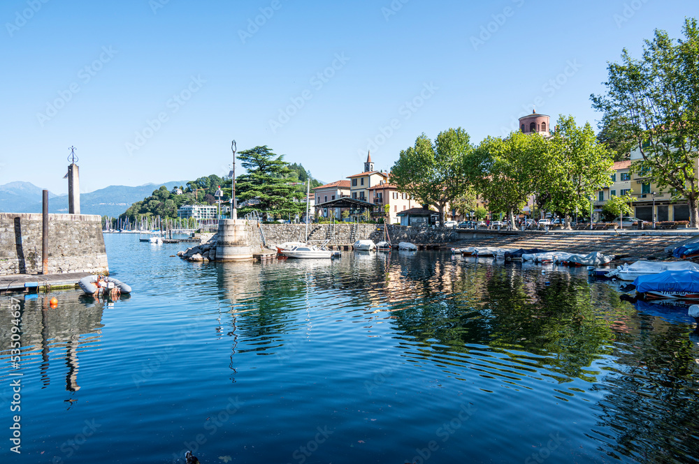 the beautiful and small harbor of Laveno on Lake Maggiore