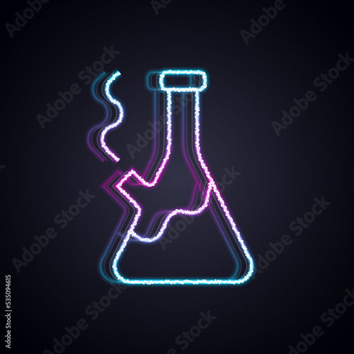Glowing neon line Glass bong for smoking marijuana or cannabis icon isolated on black background. Vector