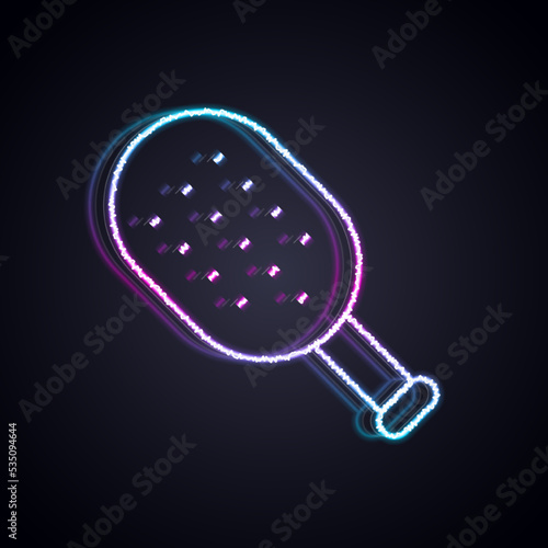 Glowing neon line Sauna brush icon isolated on black background. Wooden brush with coarse bristles for washing in the bath. Anti cellulite massage. Vector